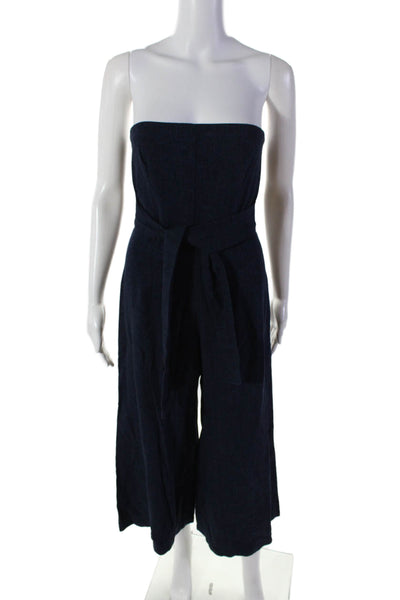 Bec & Bridge Womens Jacquard Strapless Wide Leg Jumpsuit Midnight Blue Size 4