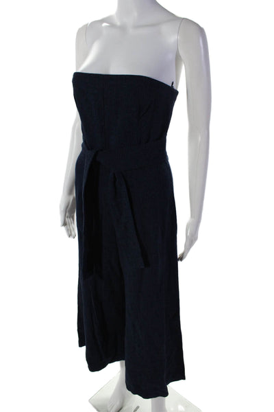 Bec & Bridge Womens Jacquard Strapless Wide Leg Jumpsuit Midnight Blue Size 4