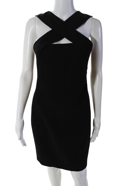 Halston Wolmens Sleeveless Halter Neck Mid Calf Sheath Dress Black Size 0