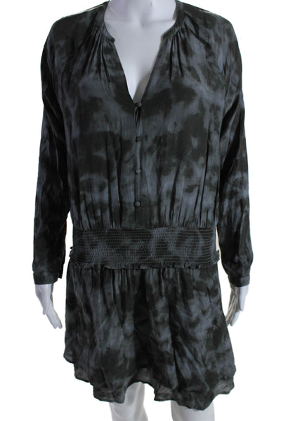 Rails Womens Tie Dye Print Long Sleeve Tiered Jasmine Blouson Dress Gray Size S