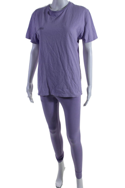 Pangaia Womens Cotton Crewneck T-Shirt Ankle Leggings Set Lavender Purple Size M