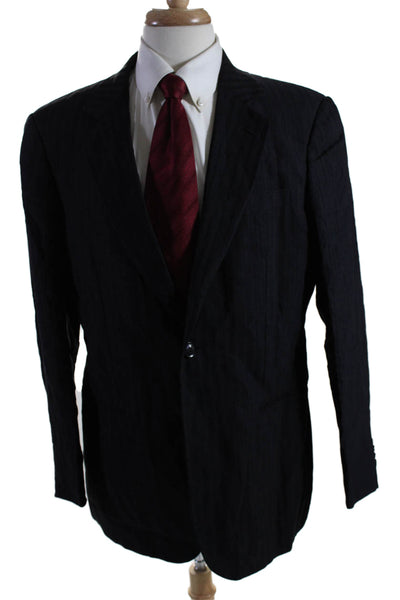 Giorgio Armani Mens Black Linen Textured One Button Long Sleeve Blazer Size 52