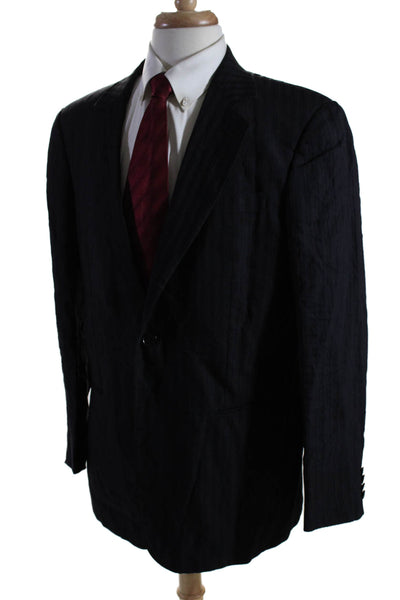 Giorgio Armani Mens Black Linen Textured One Button Long Sleeve Blazer Size 52