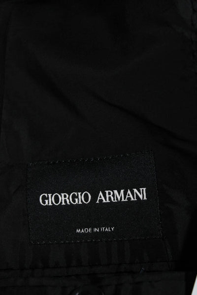 Giorgio Armani Mens Black Linen Textured One Button Long Sleeve Blazer Size 52