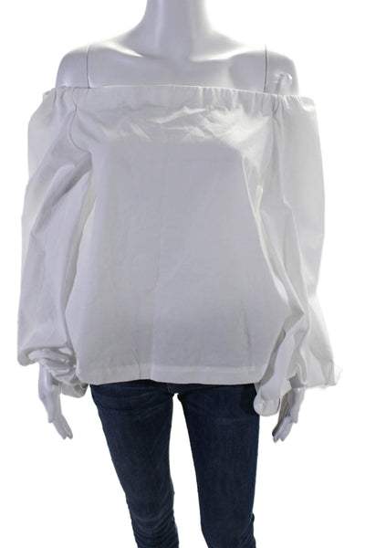 Le Superbe Womens Long Sleeves Off The Shoulder Blouse White Cotton Size 6