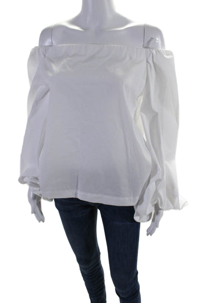 Le Superbe Womens Long Sleeves Off The Shoulder Blouse White Cotton Size 6