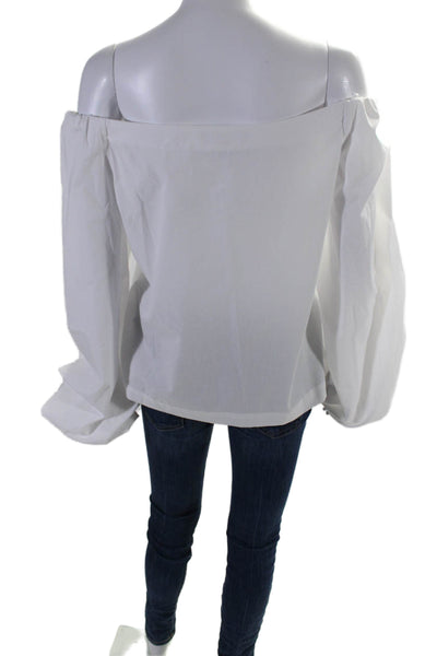 Le Superbe Womens Long Sleeves Off The Shoulder Blouse White Cotton Size 6