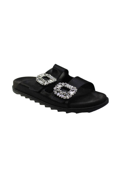 Roger Vivier Womens Open Toe Crystal Embellished Buckle Sandals Black Size 9