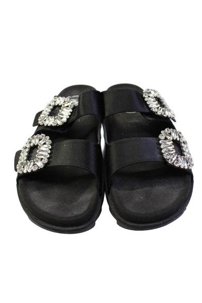 Roger Vivier Womens Open Toe Crystal Embellished Buckle Sandals Black Size 9