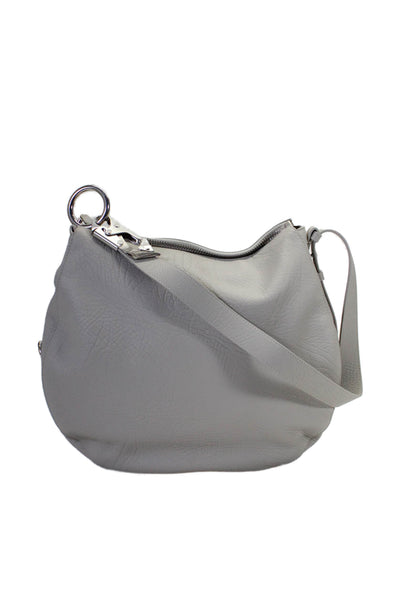 Burberry Womens Light Gray Leather Zip Hobo Shoulder Bag Handbag