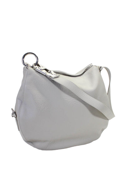 Burberry Womens Light Gray Leather Zip Hobo Shoulder Bag Handbag