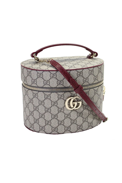 Gucci Womens Beige Leather GG Supreme Monogram Vanity Cosmetic Bag Handbag