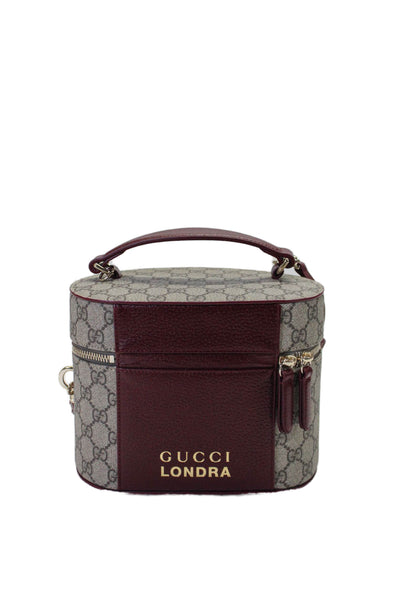 Gucci Womens Beige Leather GG Supreme Monogram Vanity Cosmetic Bag Handbag