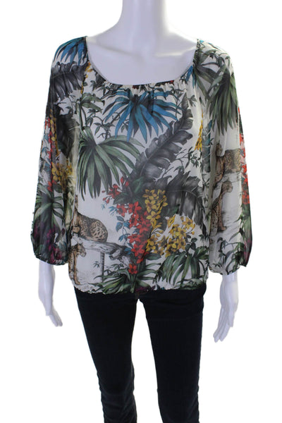 Alice + Olivia Womens Floral Print Long Sleeve Pullover Blouse Top White Size M