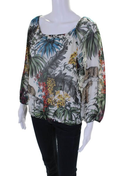 Alice + Olivia Womens Floral Print Long Sleeve Pullover Blouse Top White Size M