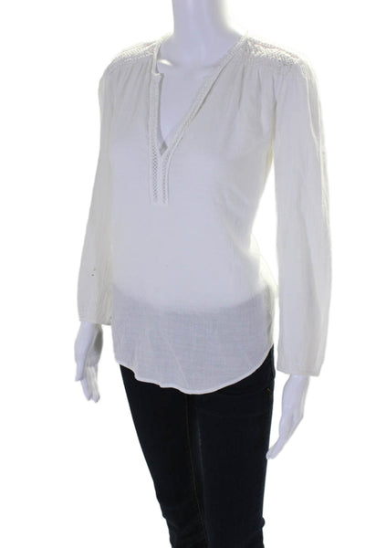 Rebecca Taylor Womens Cotton V-Neck Long Sleeve Pullover Blouse Top White Size 8