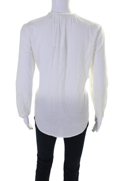 Rebecca Taylor Womens Cotton V-Neck Long Sleeve Pullover Blouse Top White Size 8