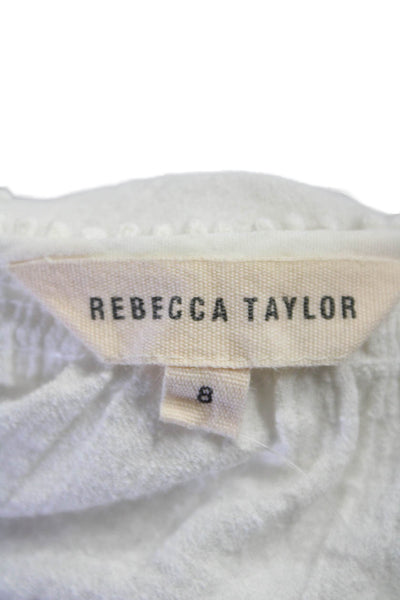 Rebecca Taylor Womens Cotton V-Neck Long Sleeve Pullover Blouse Top White Size 8