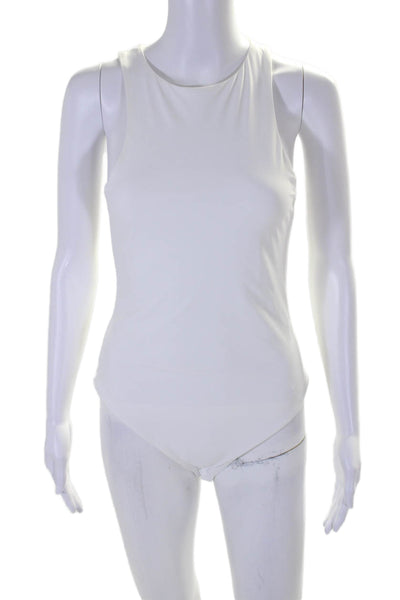 ALIX NYC Womens Stretch Round Neck Sleeveless Thong Bodysuit Top White Size 2