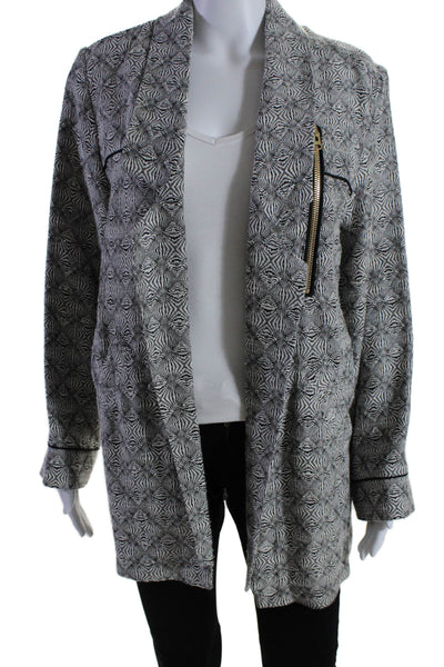 Heimstone Womens Gray Printed Open Front Long Sleeve Jacket Size 34