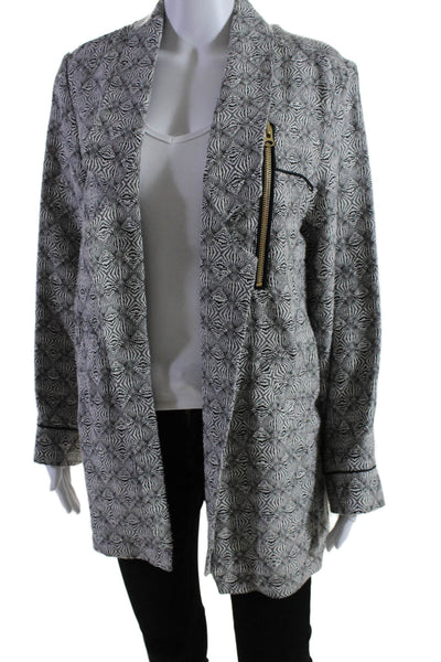 Heimstone Womens Gray Printed Open Front Long Sleeve Jacket Size 34