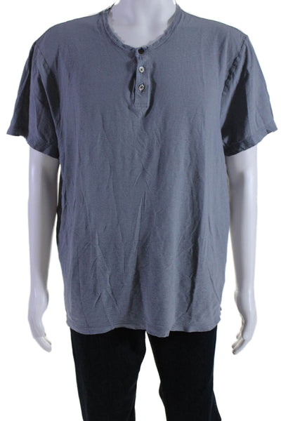 Standard James Perse Mens Short Sleeve Crew Neck Henley Tee Shirt Blue Size 4