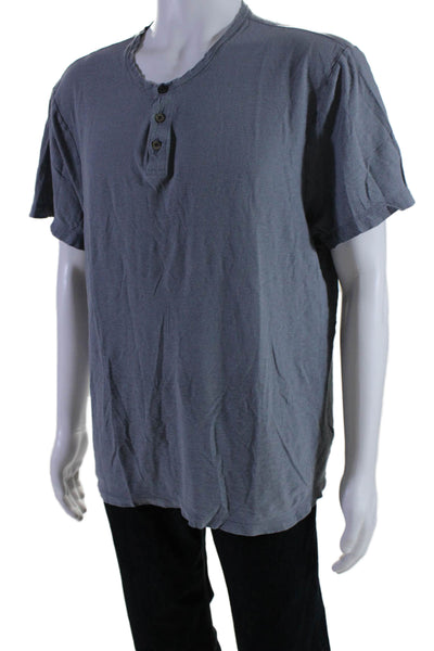 Standard James Perse Mens Short Sleeve Crew Neck Henley Tee Shirt Blue Size 4