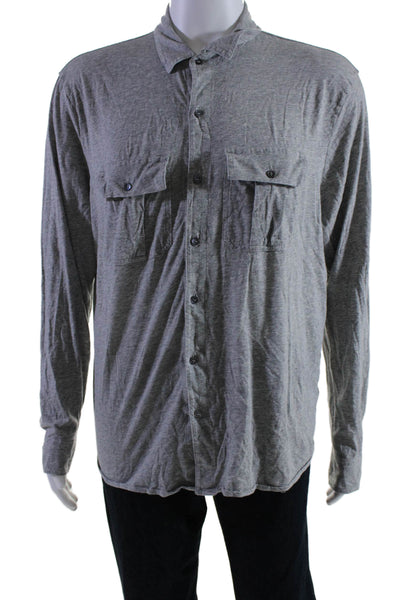 Standard James Perse Mens Button Front Collared Shirt Gray Cotton Size 3