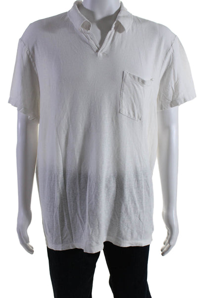 Standard James Perse Mens Short Sleeve Collared Pocket Shirt White Cotton Size 4