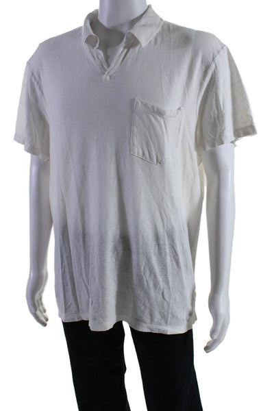 Standard James Perse Mens Short Sleeve Collared Pocket Shirt White Cotton Size 4