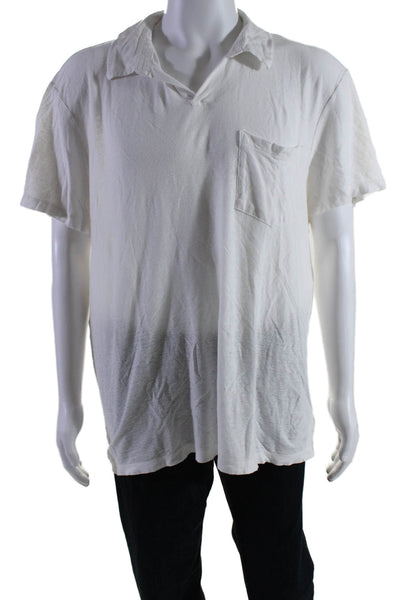 Standard James Perse Mens Short Sleeve Collared V Neck Tee Shirt White Size 4