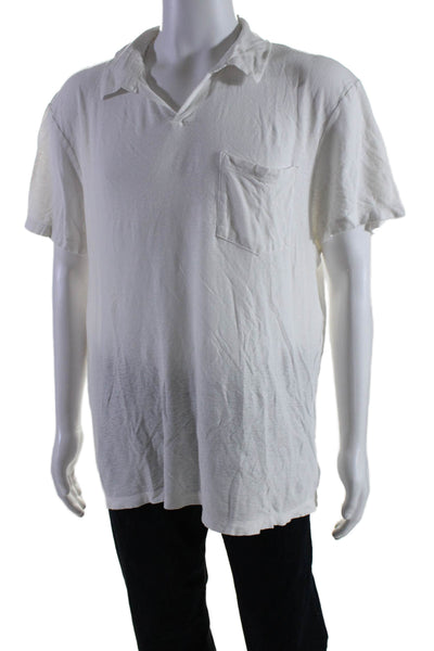 Standard James Perse Mens Short Sleeve Collared V Neck Tee Shirt White Size 4