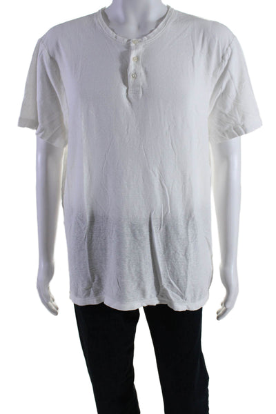 Standard James Perse Mens Short Sleeve Crew Neck Henley Tee Shirt White Size 4