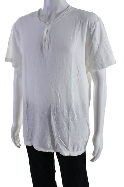 Standard James Perse Mens Short Sleeve Crew Neck Henley Tee Shirt White Size 4