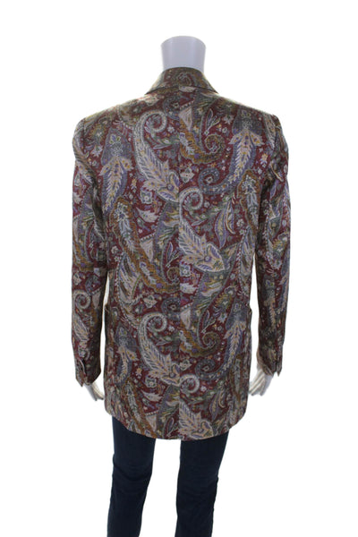 Zara Womens Long Sleeve Open Front Satin Paisley Jacket Red Multi Size XS