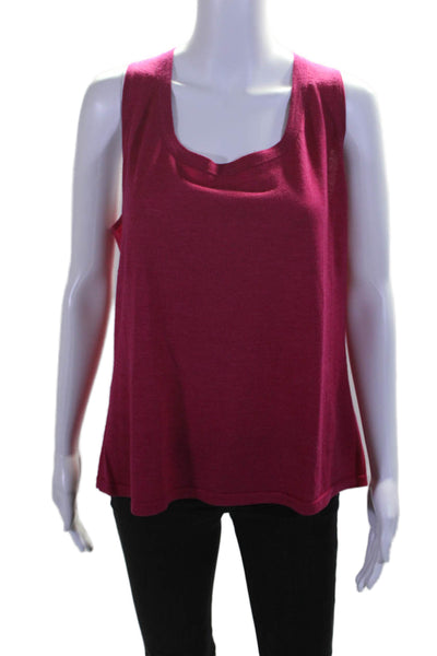 St. John Womens Scoop Neck Knit Boxy Tank Top Dark Pink Wool Size Extra Large