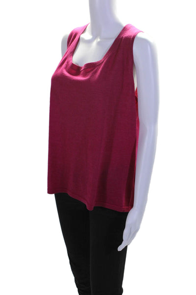 St. John Womens Scoop Neck Knit Boxy Tank Top Dark Pink Wool Size Extra Large