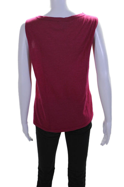 St. John Womens Scoop Neck Knit Boxy Tank Top Dark Pink Wool Size Extra Large