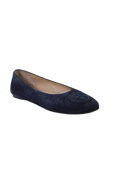 Gucci Womens Slip On Interlocking GG Ballet Flats Navy Blue Suede Size 10B