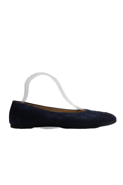 Gucci Womens Slip On Interlocking GG Ballet Flats Navy Blue Suede Size 10B