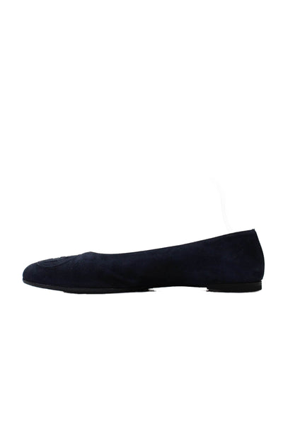 Gucci Womens Slip On Interlocking GG Ballet Flats Navy Blue Suede Size 10B