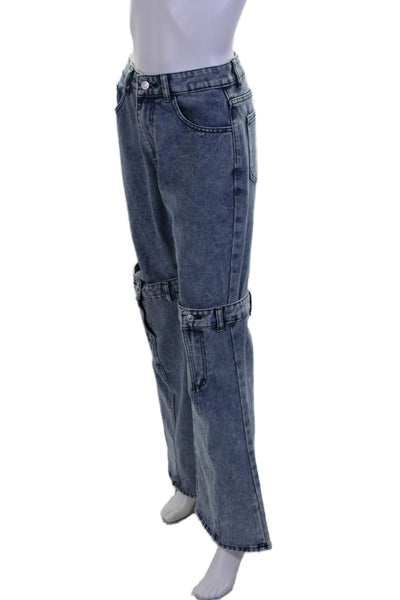 Another Mode Womens Zipper Fly High Rise Wide Leg Jeans Shorts Blue Size 26