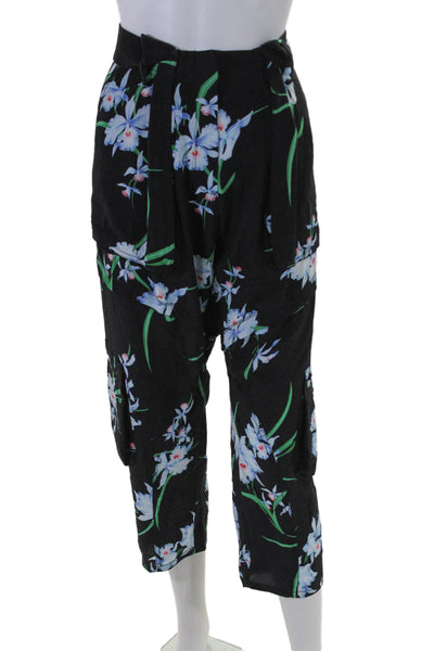 No21 Womens Silk Floral Belted Hook & Eye Zipped Straight Pants Black Size EUR42