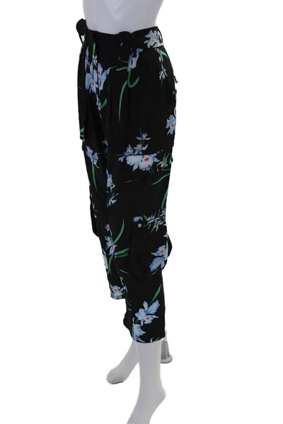 No21 Womens Silk Floral Belted Hook & Eye Zipped Straight Pants Black Size EUR42