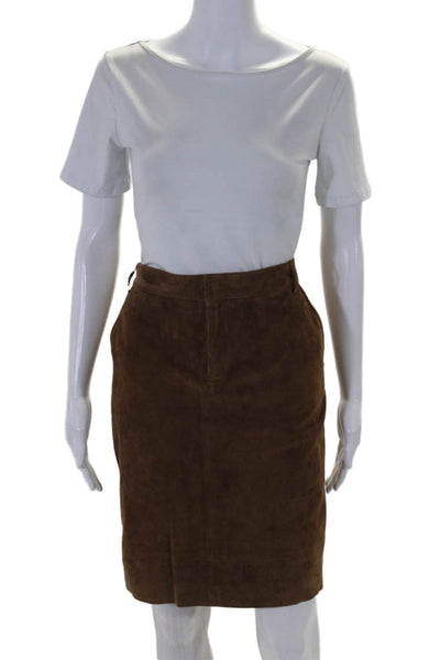 Ralph Lauren Womens Leather Snapped Button Textured Straight Skirt Brown Size 6