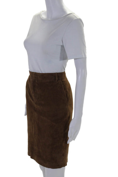 Ralph Lauren Womens Leather Snapped Button Textured Straight Skirt Brown Size 6