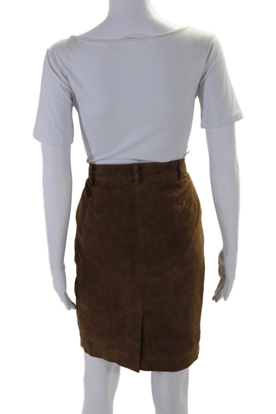 Ralph Lauren Womens Leather Snapped Button Textured Straight Skirt Brown Size 6