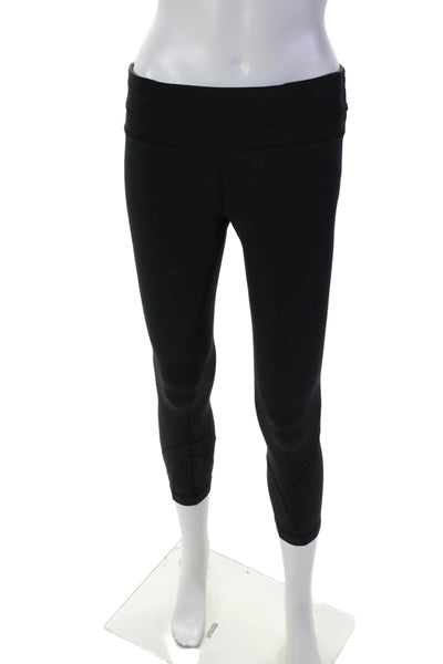 Lululemon Womens Mid Rise Pull On Cropped Athletic Leggings Black Sz 4