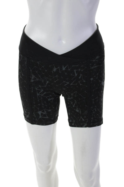 Lululemon Womens Printed Mid Rise Pull On Biker Shorts Black Grey Size 4