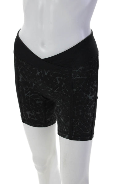 Lululemon Womens Printed Mid Rise Pull On Biker Shorts Black Grey Size 4